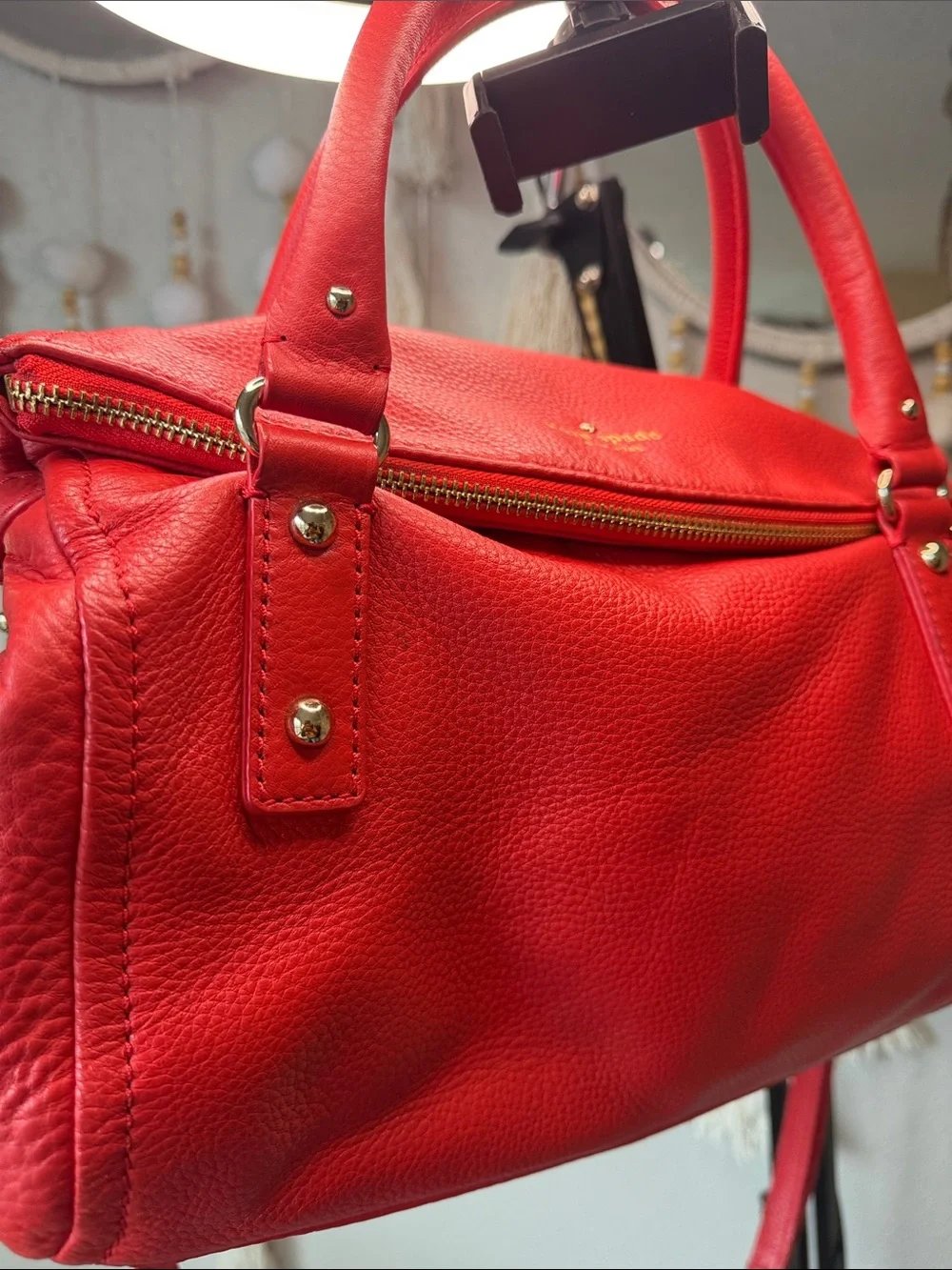 kate spade Red Leather Satchel with Gold-Tone Hardware